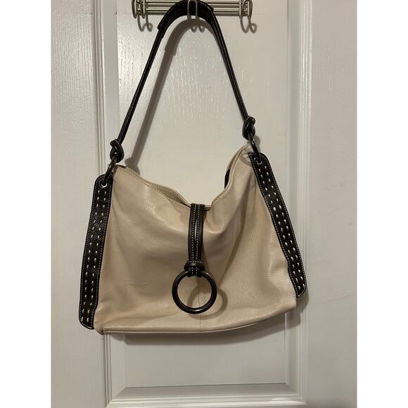 Vera Pelle Handbags - Vera Pelle Leather Cream and Brown Shoulder Bag Made in Italy